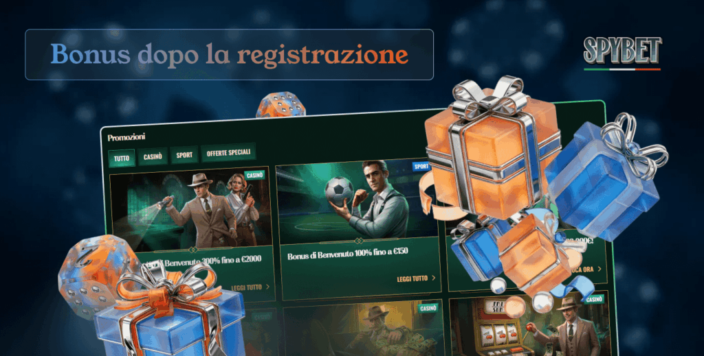 Dopo la registrazione, i giocatori possono ottenere bonus Spybet